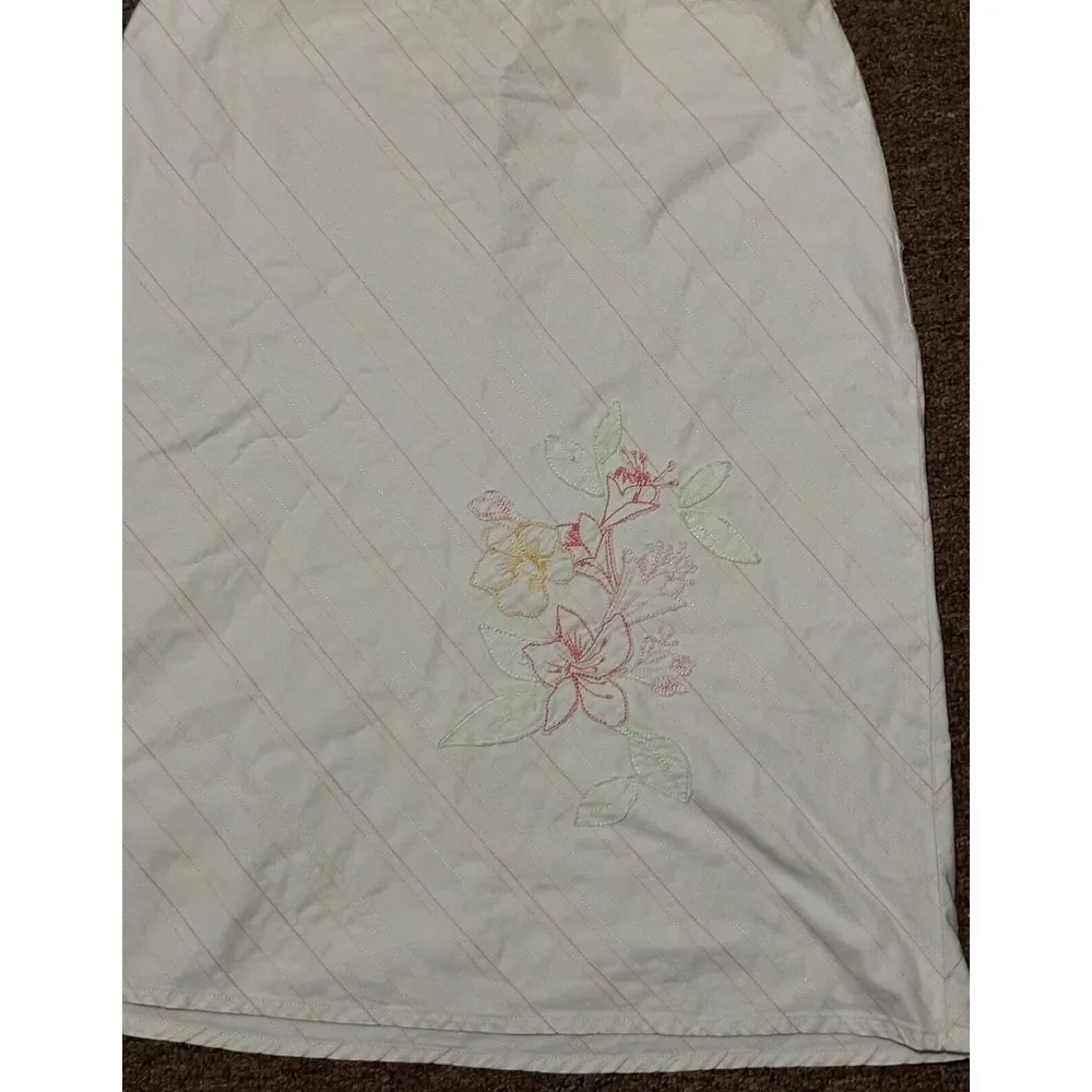 Janeville Ivory Skirt Pink Green Yellow Embroidered Stripe Stitching Flowers Sz2